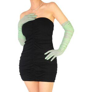Women's Sage Green Sexy Tulle Sheer Mesh Long Satin Gloves Party Prom Costume